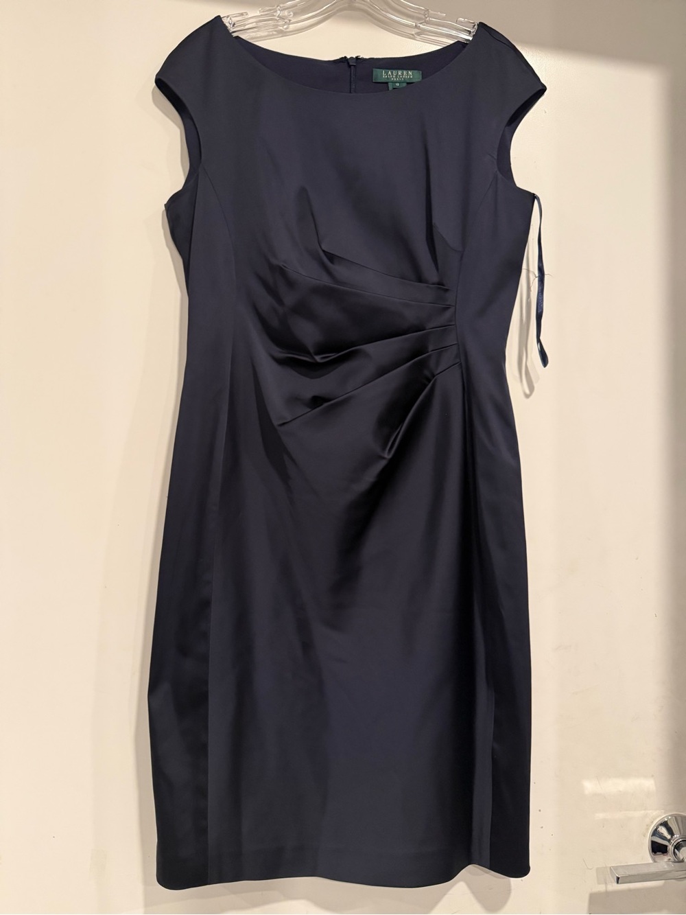 Lauren Ralph LAUREN Sapphire Sheath Dress Satin Cocktail Special Occasion Sz 12 - Picture 2 of 5